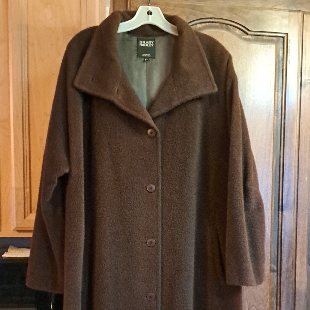 Hillary Radley Chocolate Brown Baby Alpaca Wool LONG Coat Size 12